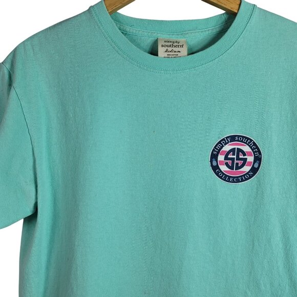 Simply Southern Women Pineapple T Shirt Green Mint Medium Floral S/S Pink READ - Picture 8 of 9